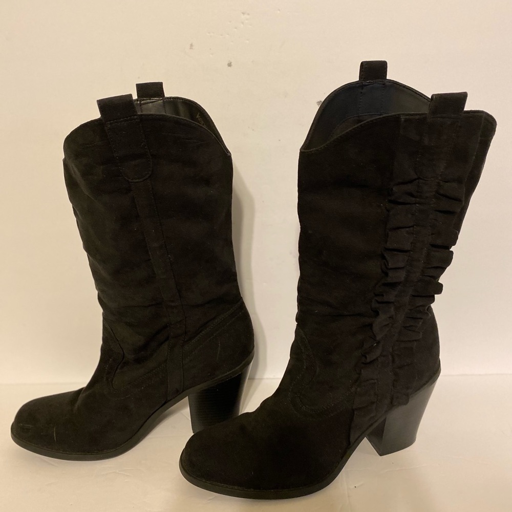 Kensie Girl - Woman’s (Maylisa) western black faux suede boots, Size: 10